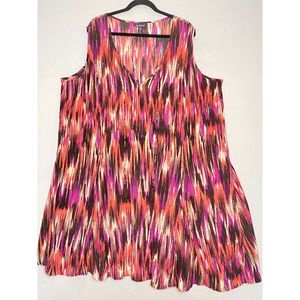 Romans Dress 22-24 Sleeveless Tunic Multicolor Abstract V Neck Tassels